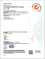 Certification SGS ISO 9001-2008, MOCAP Zhongshan, Chine